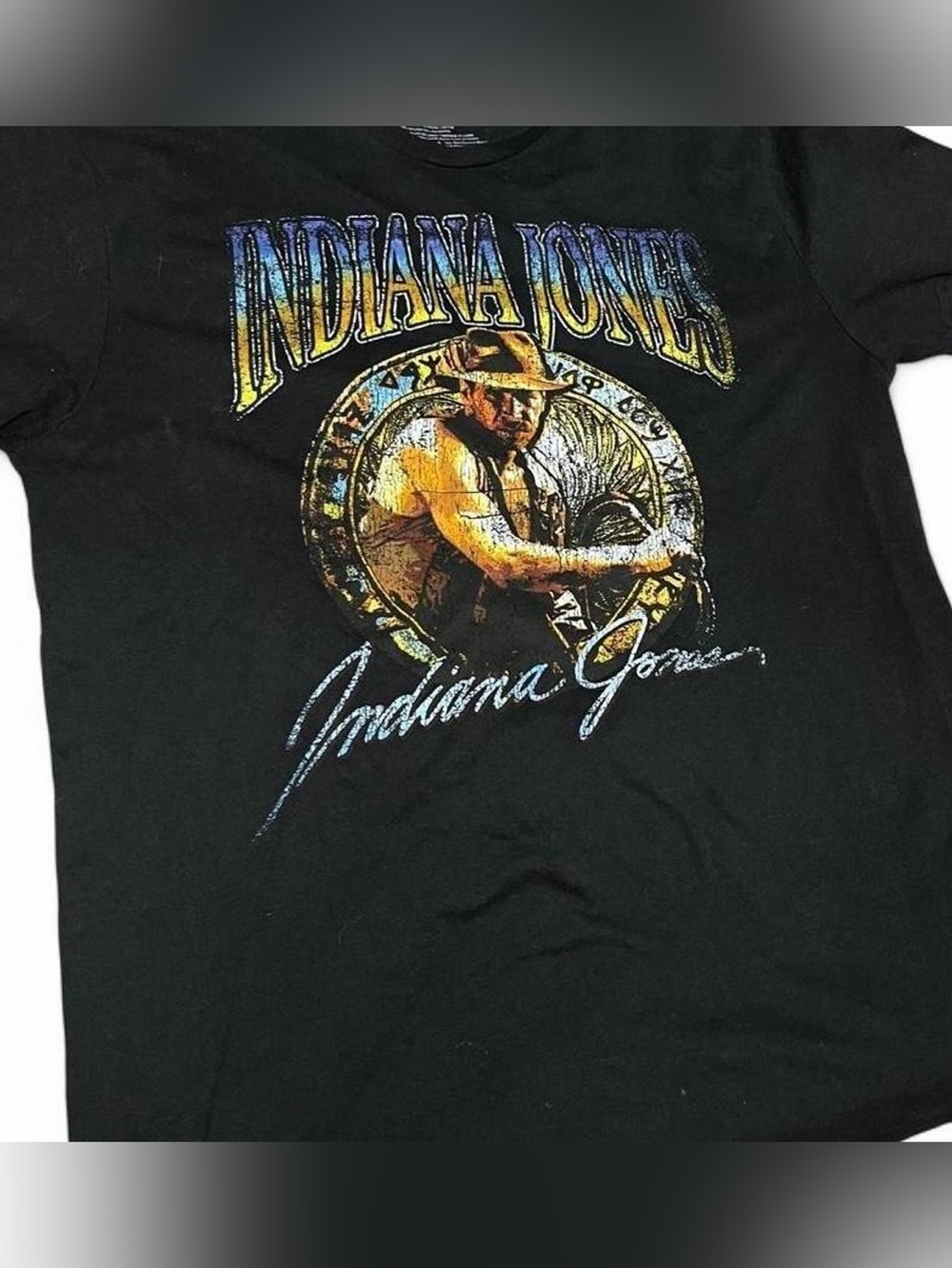 Indiana Jones Vintage 90s Rap Style Charcoal Black Graphic Tee Size Large